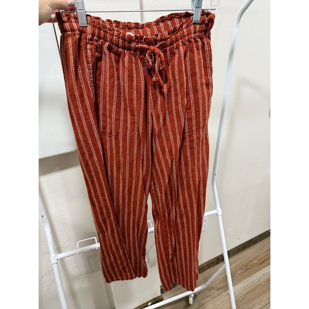 Sonoma Goods For Life Rust Orange Striped Paperbag Waist Relaxed Pants Small - Picture 1 of 3